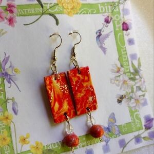 Handmade red clay beaded earrings
